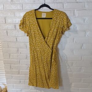 Floral Wrap Midi Dress in Mustard